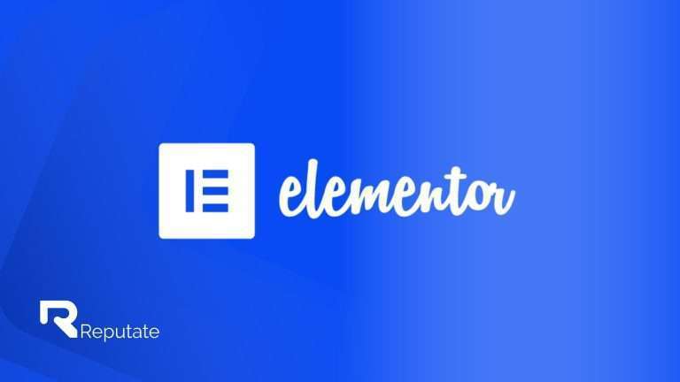 Het logo van Elementor op een blauwe achtergrond